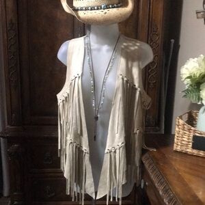 Vocal Beige Fringe Vest